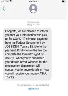 Sample IRS Impersonation Text Message